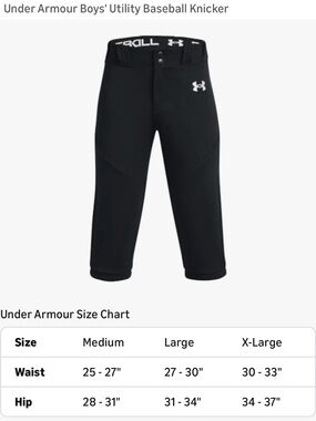 Under Armour Boys Black Baseball Knicker Shorts UA Large